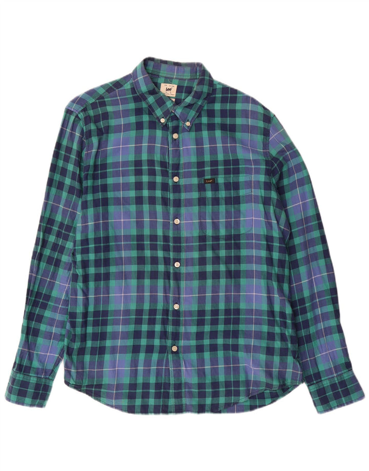 Koszula męska LEE o regularnym kroju, duża, niebieska, bawełniana w kratę