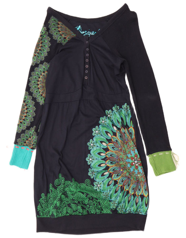 Desigual damska sukienka bąbelkowa z długim rękawem UK 14, duża, granatowa paisley