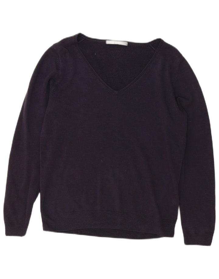 Marks & Spencer Damski sweter z dekoltem w kształcie litery V, UK 12, średni granatowy akryl