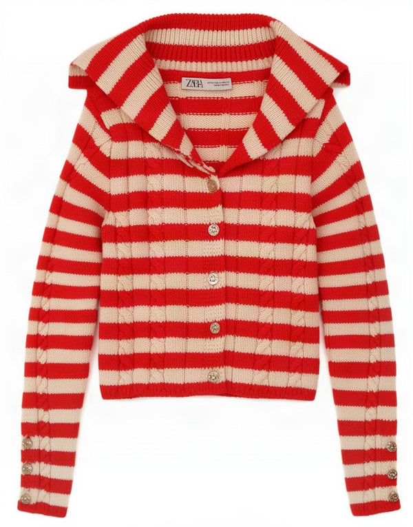 Sweter damski Zara Cardigan UK 4 XS w czerwone paski, akryl