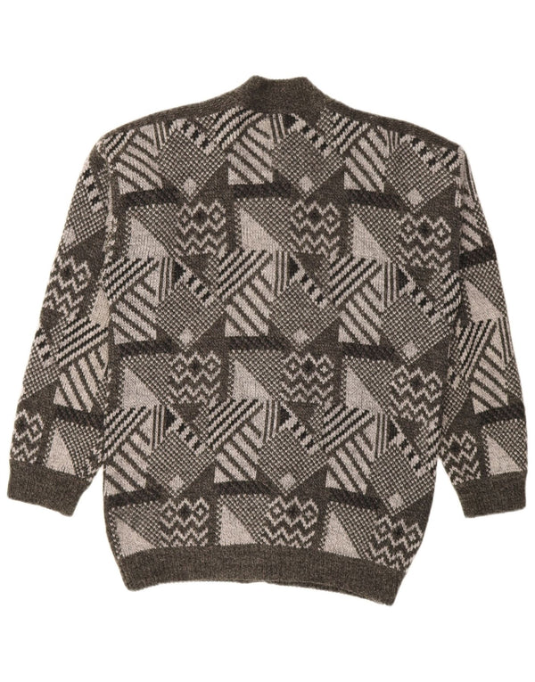 Sweter męski w stylu vintage, średnioszary, geometryczny