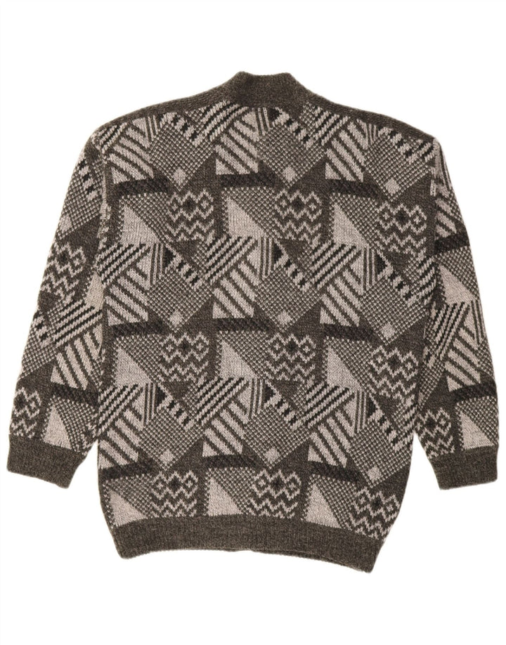 Sweter męski w stylu vintage, średnioszary, geometryczny