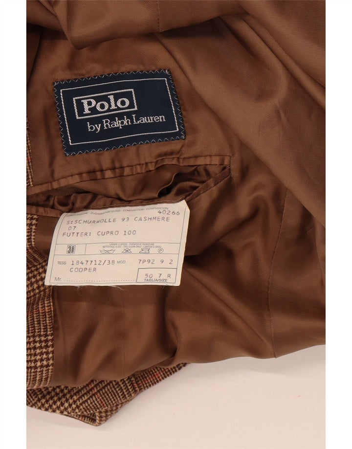 Męska marynarka Polo Ralph Lauren zapinana na 3 guziki IT 50, duża, wełniana krata w kolorze brązowym