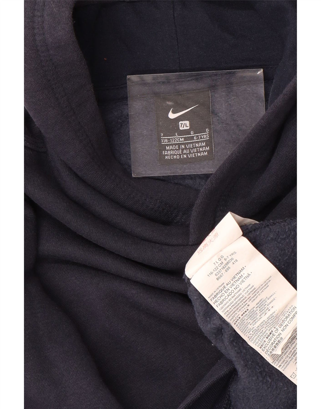 Chłopięcy sweter z kapturem NIKE, rozmiar 6-7 lat, granatowy, bawełniany