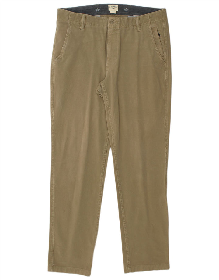 DOCKERS Męskie, wąskie, zwężane spodnie Chino W34 L32, bawełna khaki