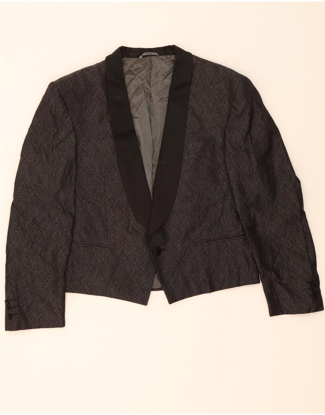 QUANTAS Womens 1 Button Blazer Jacket IT 48 XL Grey Herringbone Silk