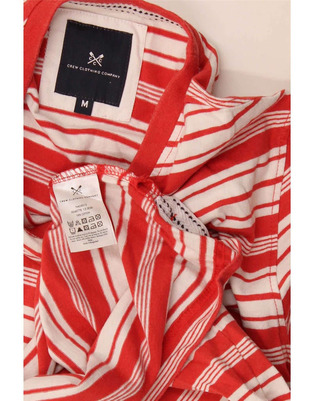 Crew Clothing Męski T-shirt Top, bawełniany, w średnie czerwone paski