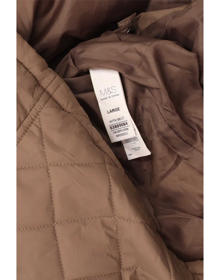 Marks & Spencer Damski ocieplany płaszcz z kapturem UK 16, duży, brązowy poliamid