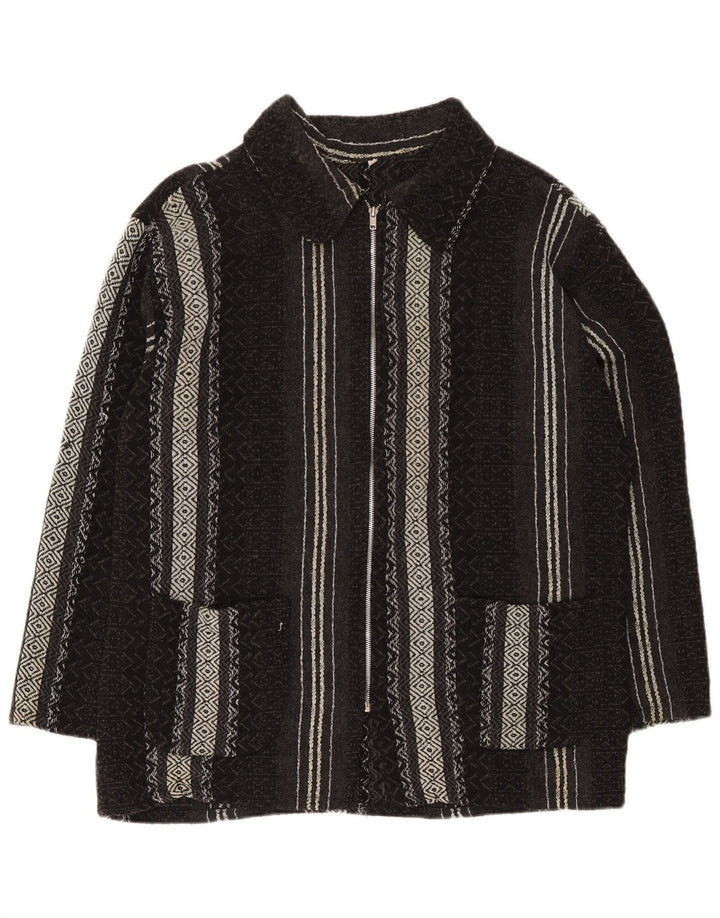 Vintage męski sweter rozpinany XL czarna geometryczna wełna Aztec