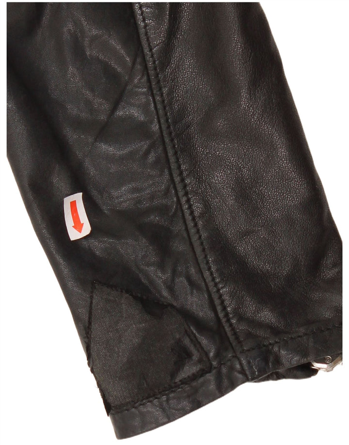 VINTAGE Womens Leather Jacket IT 48 XL Black Leather