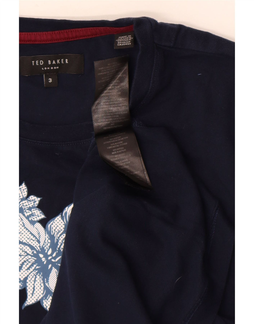 Ted Baker Męski T-shirt z grafiką, rozmiar 3, średni granatowy, bawełniany w kwiaty
