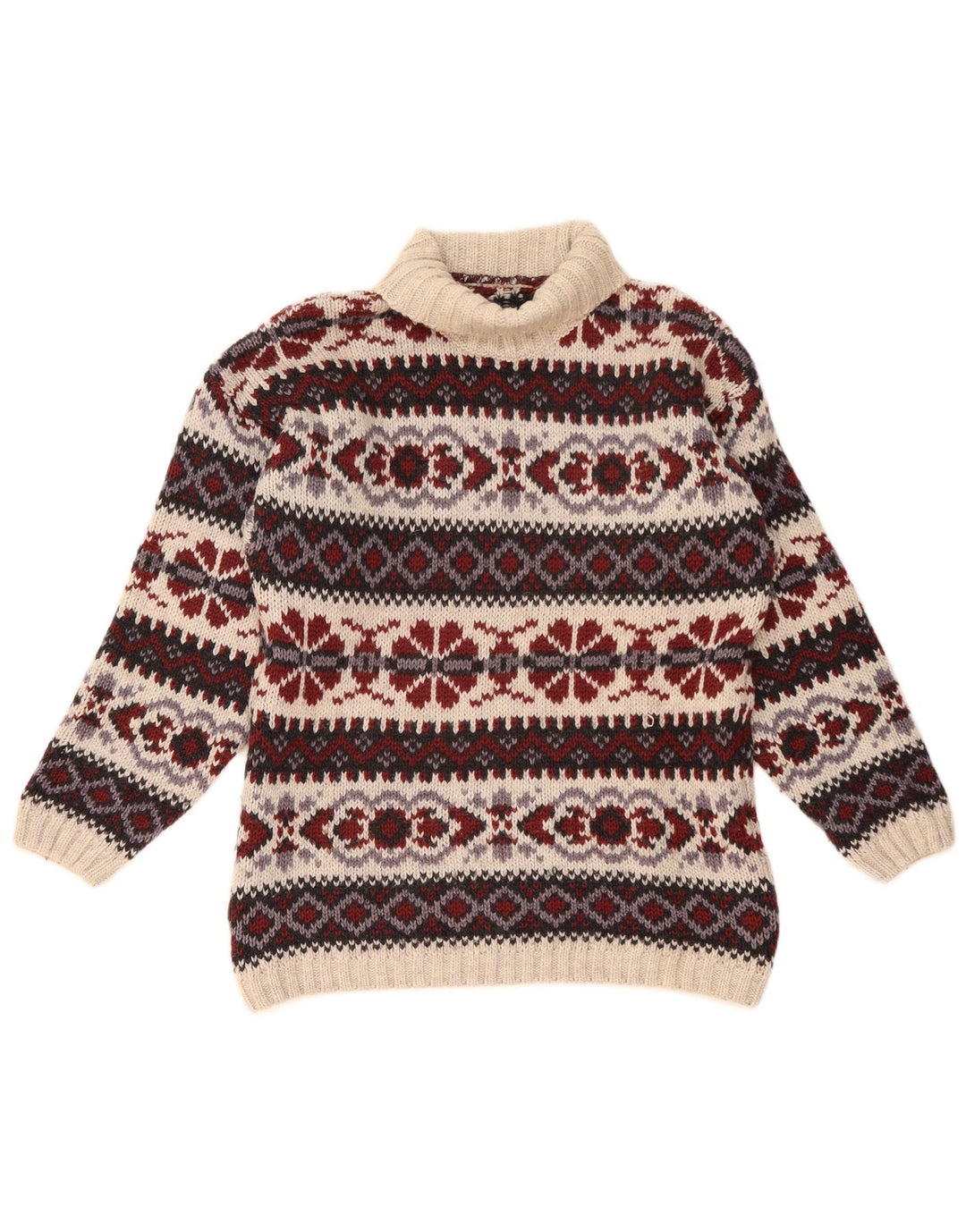 Sweter męski w stylu vintage z wywijanym dekoltem, średni, wielobarwny, wełniany Fair Isle