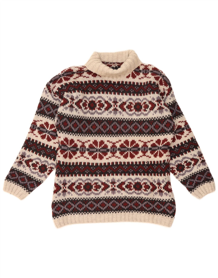 Sweter męski w stylu vintage z wywijanym dekoltem, średni, wielobarwny, wełniany Fair Isle