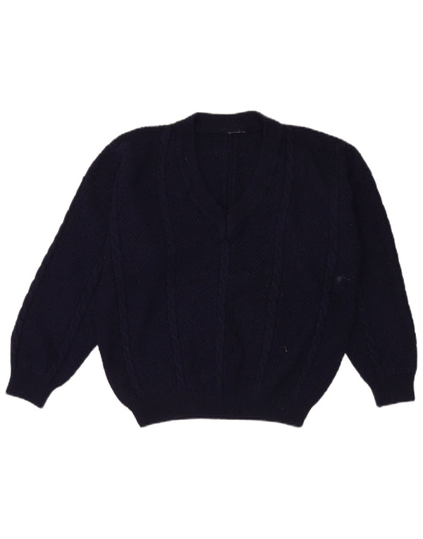 Vintage Womens V-Neck Jumper Sweater UK 18 XL Navy Blue