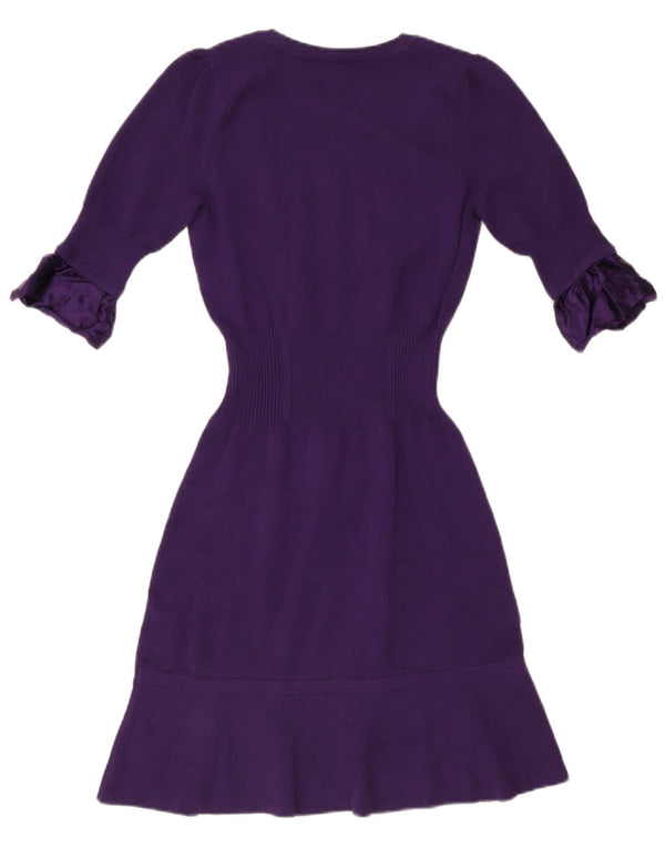 Karen Millen Damska sukienka sweterkowa z rękawem 3/4 UK 2 2XS Fioletowa wiskoza
