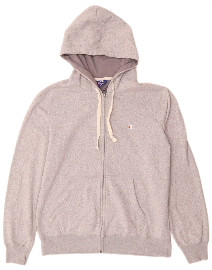 CHAMPION Womens Zip Hoodie Sweater UK 16 Large Grey Flecked Polyester