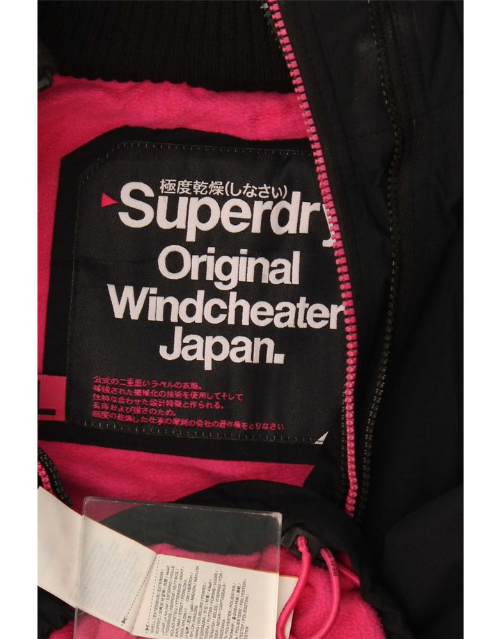 Damska kurtka wiatrówka z kapturem Superdry UK 16, duża, czarna, poliester