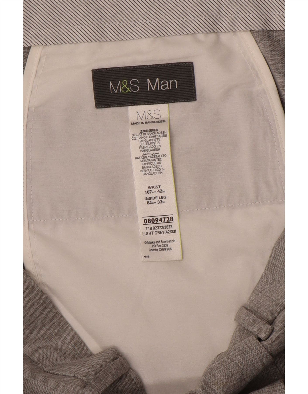 Marks & Spencer Męskie proste spodnie garniturowe W42 L33 Szary poliester
