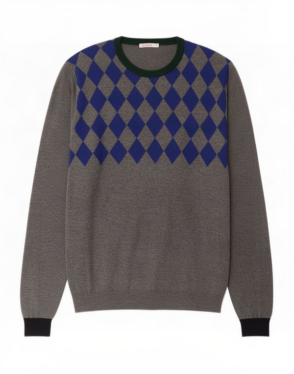 Męski sweter Sun68 z okrągłym dekoltem XL, szary Argyle/diamentowa wełna