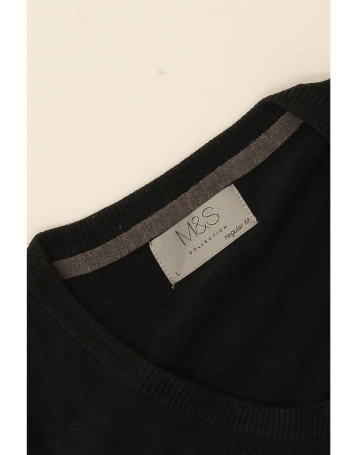 Marks & Spencer Męski sweter o regularnym kroju z dekoltem w kształcie litery V, duży, czarny