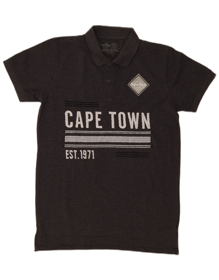 Męska koszulka polo z grafiką HARD ROCK CAFE Cape Town, średnioszara, bawełniana