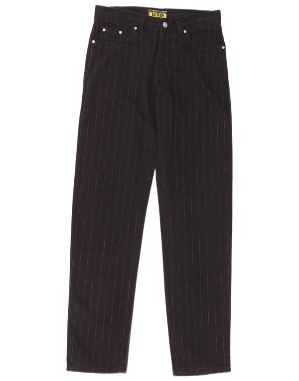 Vintage Mens Tapered Casual Trousers W33 L33 Black Striped Cotton