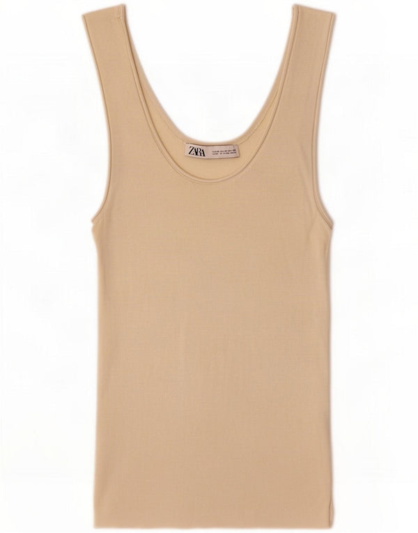 Damski krótki top Zara UK 12 w średnim beżowym kolorze wiskozy