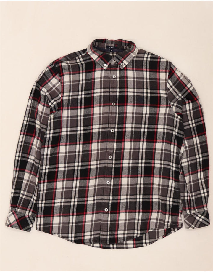 CREW CLOTHING Męska koszula flanelowa slim fit, bawełniana w średnią czarną kratkę