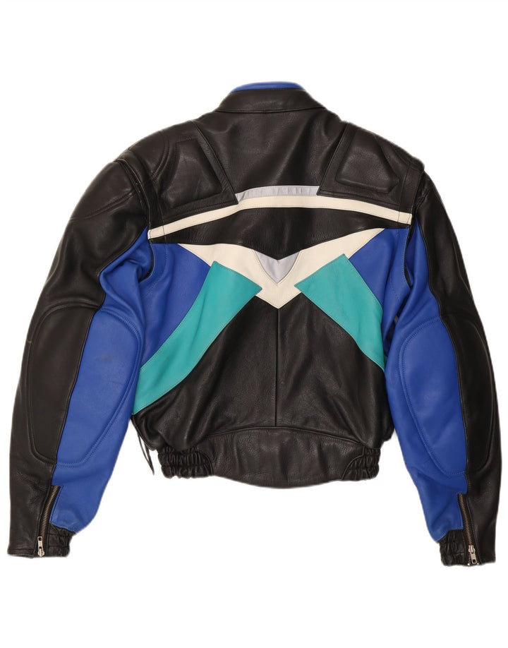 Męska skórzana kurtka racer VINTAGE IT 52 XL, czarna skóra z blokami kolorów