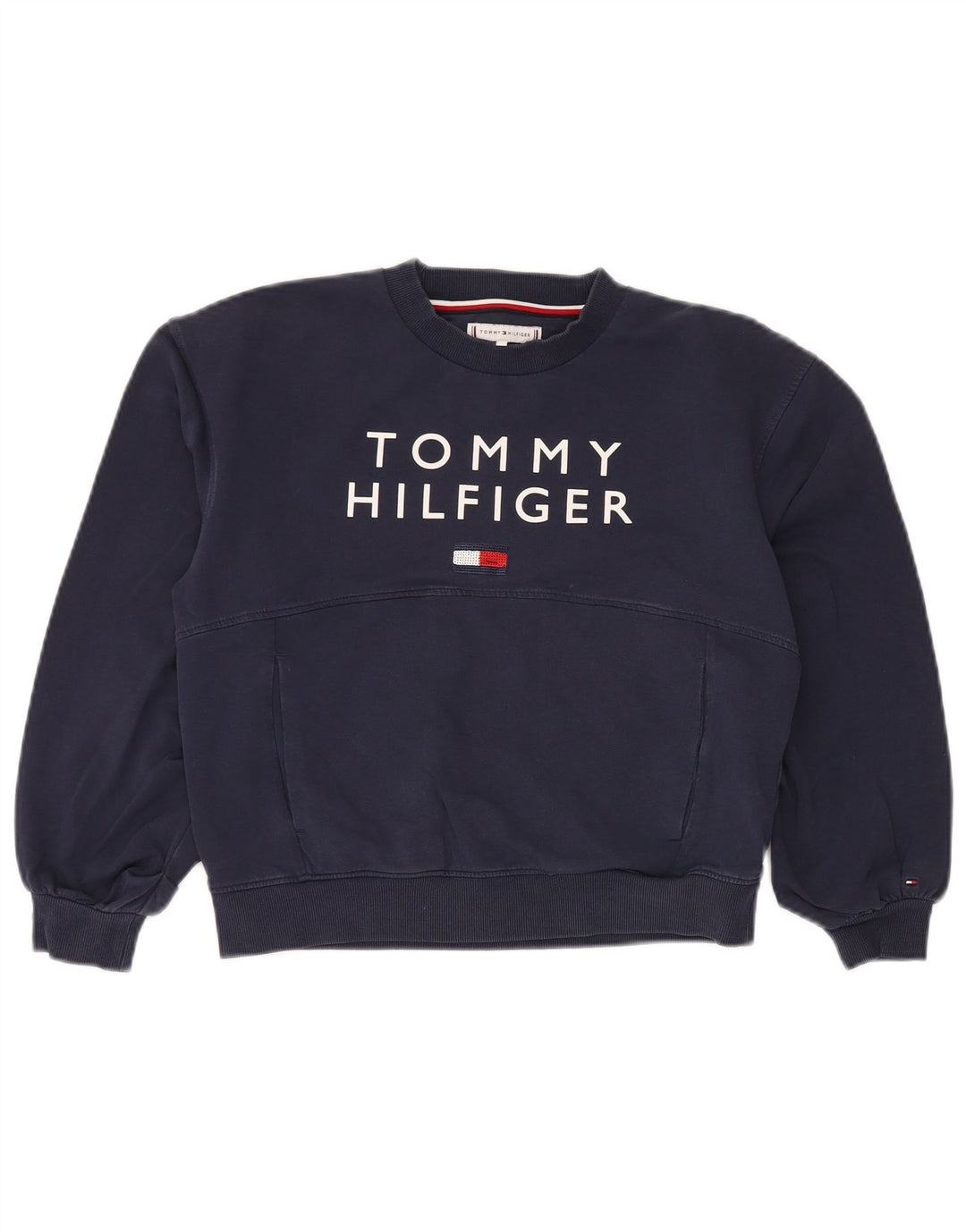 TOMMY HILFIGER Dziewczęca bluza z krótkim rękawem z grafiką 11-12 lat, granatowa