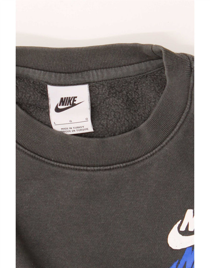 Męski sweter z grafiką Nike, duży, szary, bawełniany
