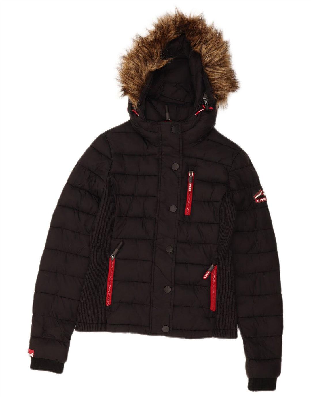 Damska wyściełana kurtka z kapturem Superdry UK 10, mała, czarna, poliester