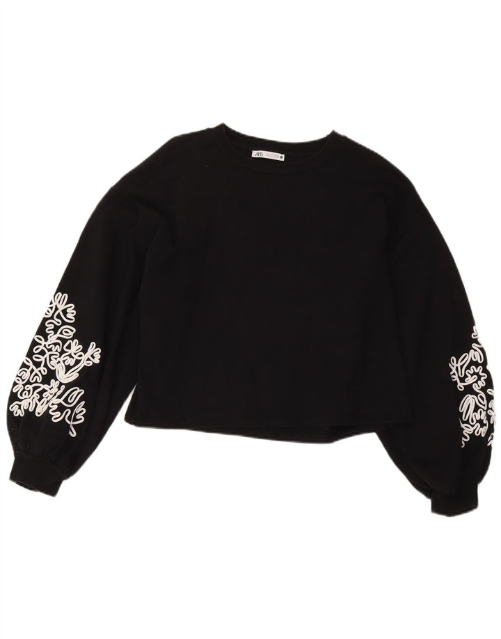 Damska bluza oversize Zara Crop UK 10, mała, czarna, w kwiaty