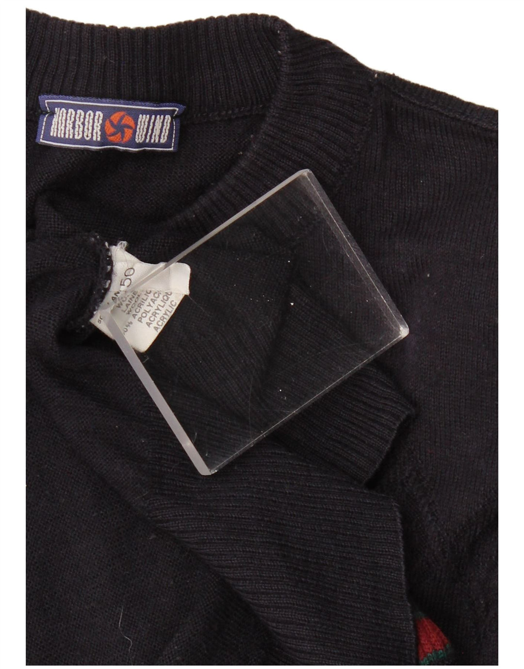 Męski sweter z golfem VINTAGE IT 50, duży, granatowy, geometryczny