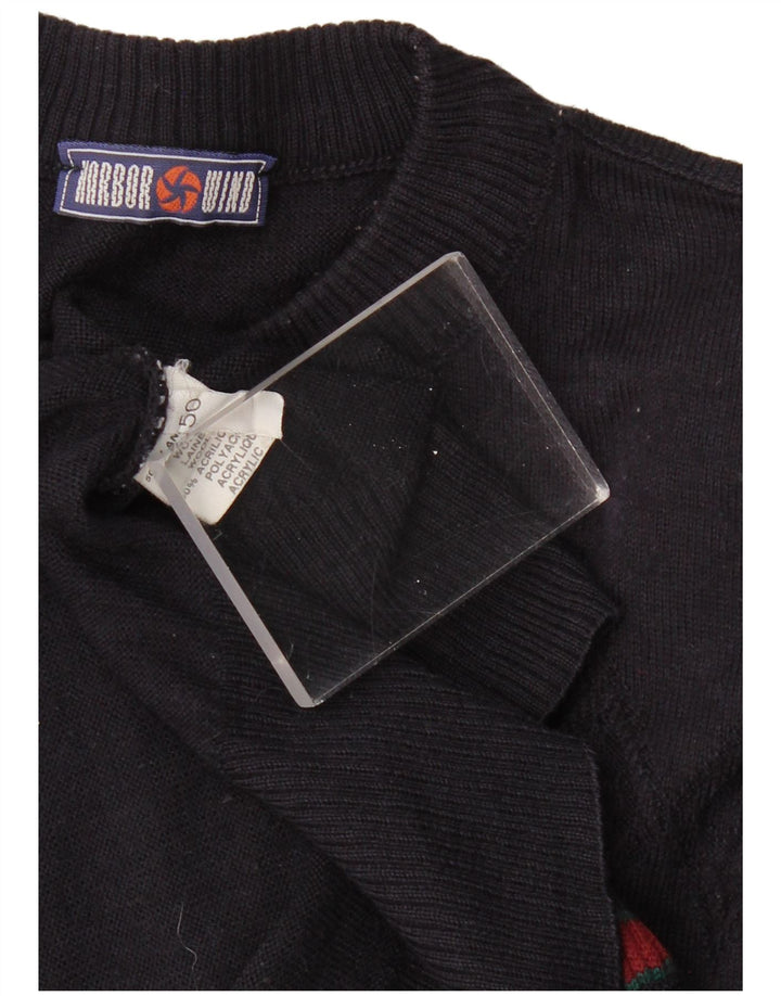 Męski sweter z golfem VINTAGE IT 50, duży, granatowy, geometryczny