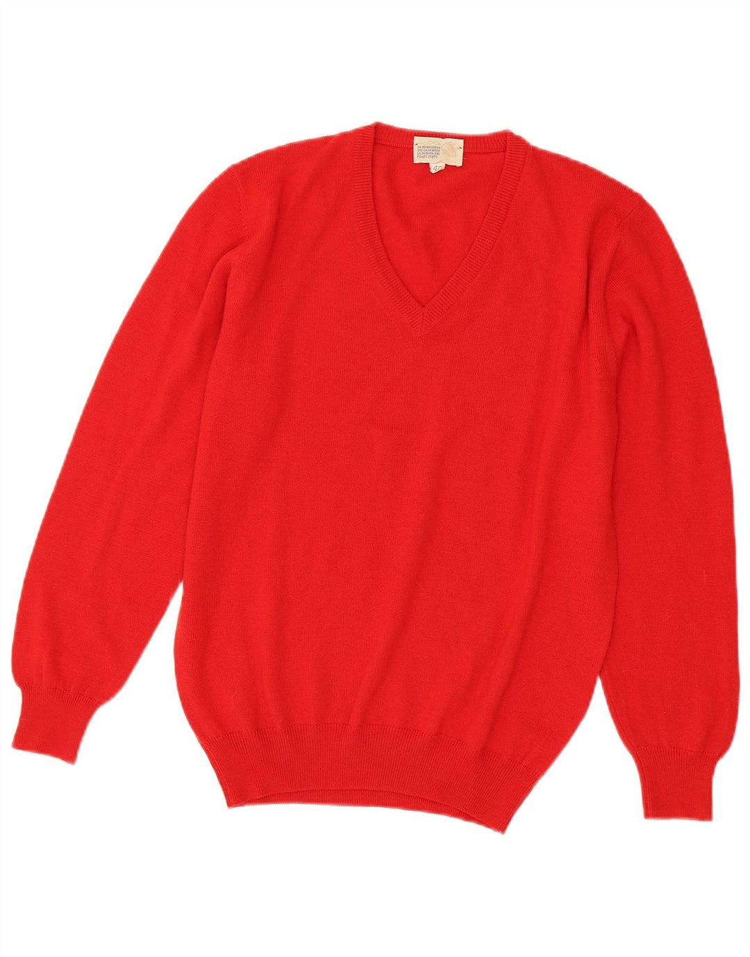 Sweter damski w stylu vintage z dekoltem w szpic IT 46, duży, czerwony akryl