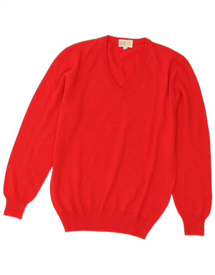 Sweter damski w stylu vintage z dekoltem w szpic IT 46, duży, czerwony akryl