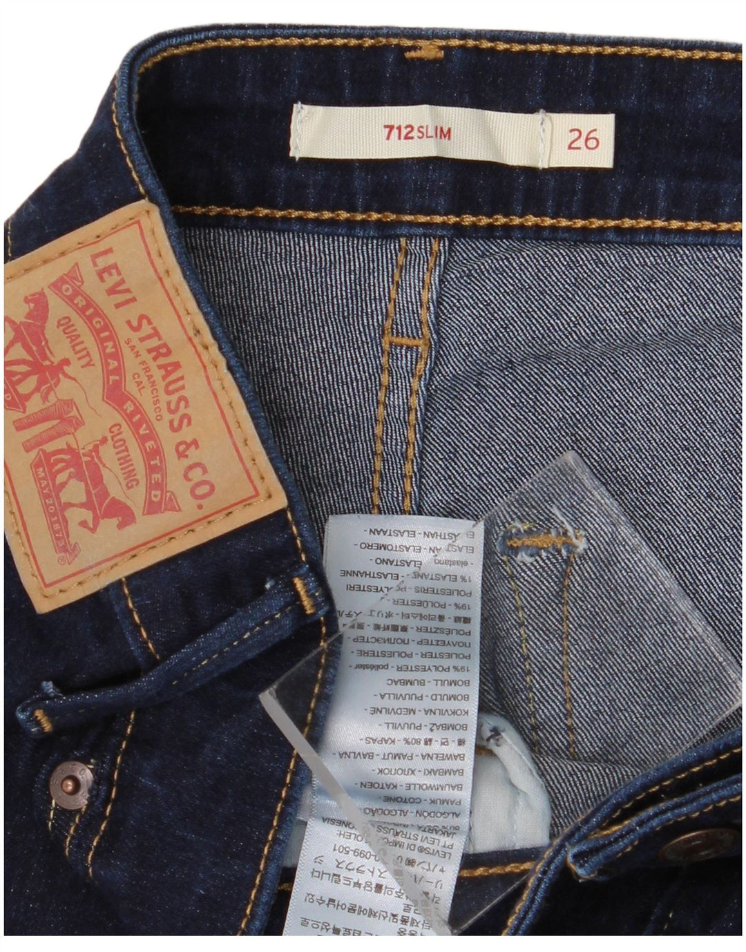 Damskie jeansy Levi's 712 Slim W26 L28 Granatowa bawełna
