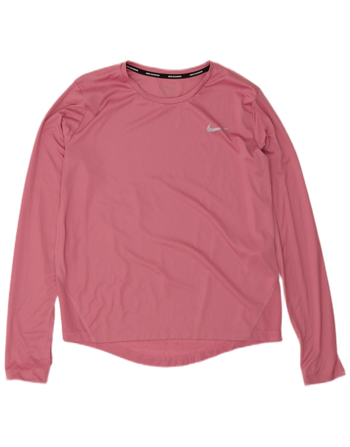 Damska koszulka NIKE Dri Fit z długim rękawem, UK 12, średni różowy poliester