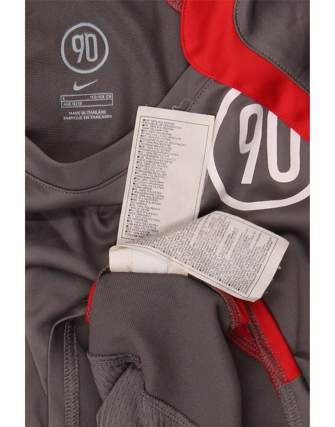 Chłopięcy T-shirt z grafiką NIKE Dri Fit na 12-13 lat, duży, szary, z blokami kolorów