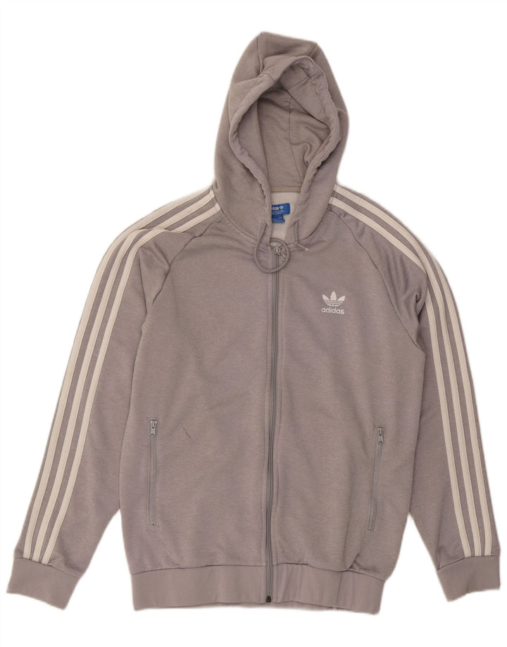 ADIDAS Mens Zip Hoodie Sweater Medium Grey Polyester