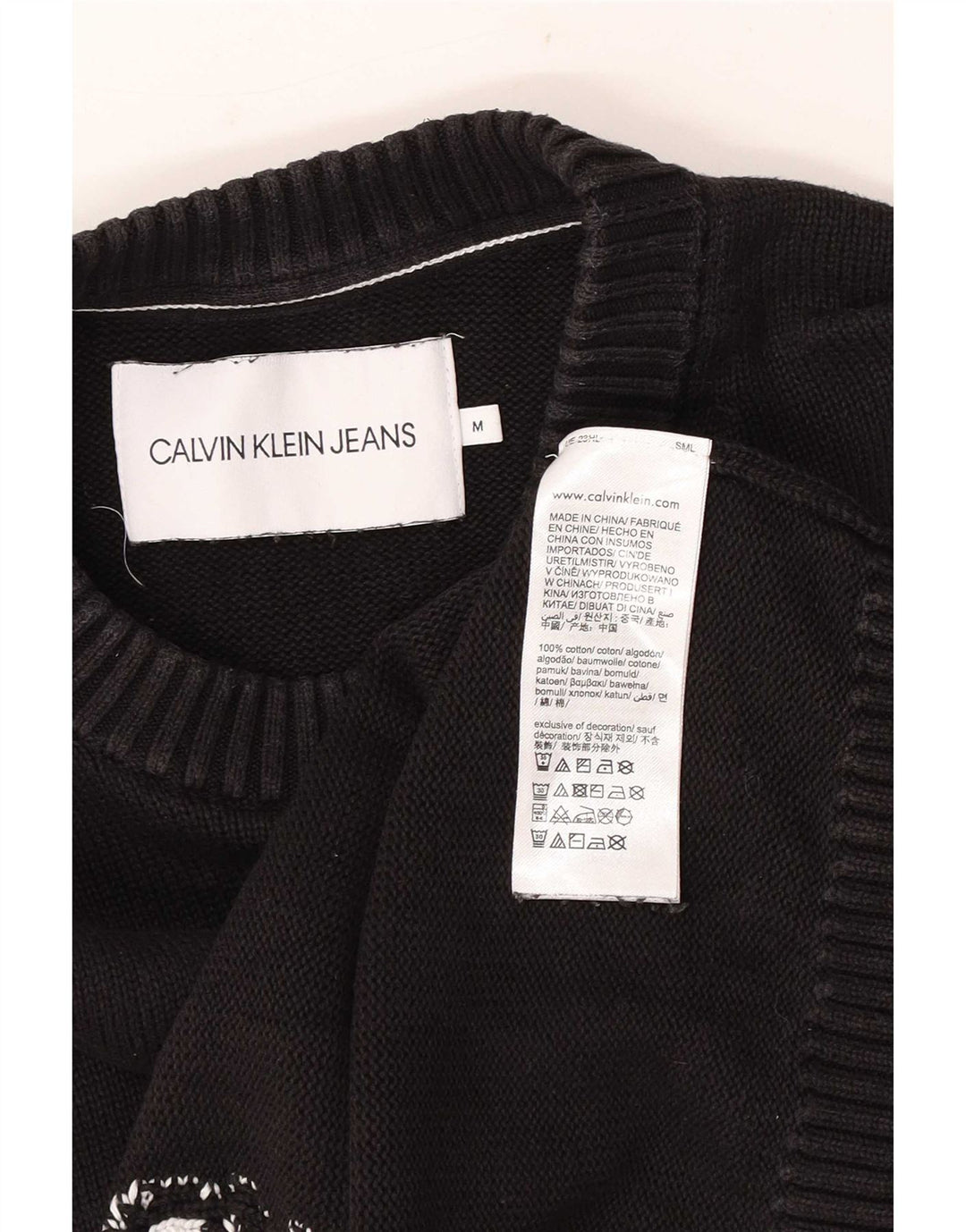 Męski sweter z okrągłym dekoltem Calvin Klein Jeans, średni czarny klasyczny
