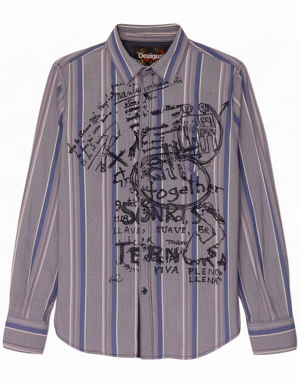 Desigual Męska koszula graficzna XL w niebieskie paski, bawełniana