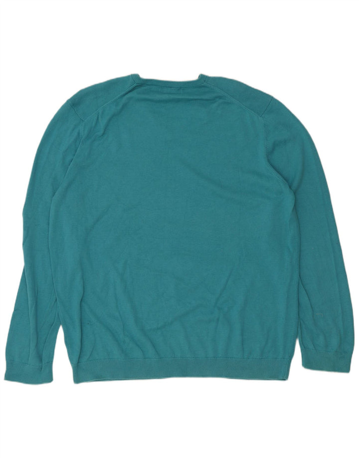 Marks & Spencer Męski sweter z dekoltem w kształcie litery V, 2XL, turkusowa bawełna