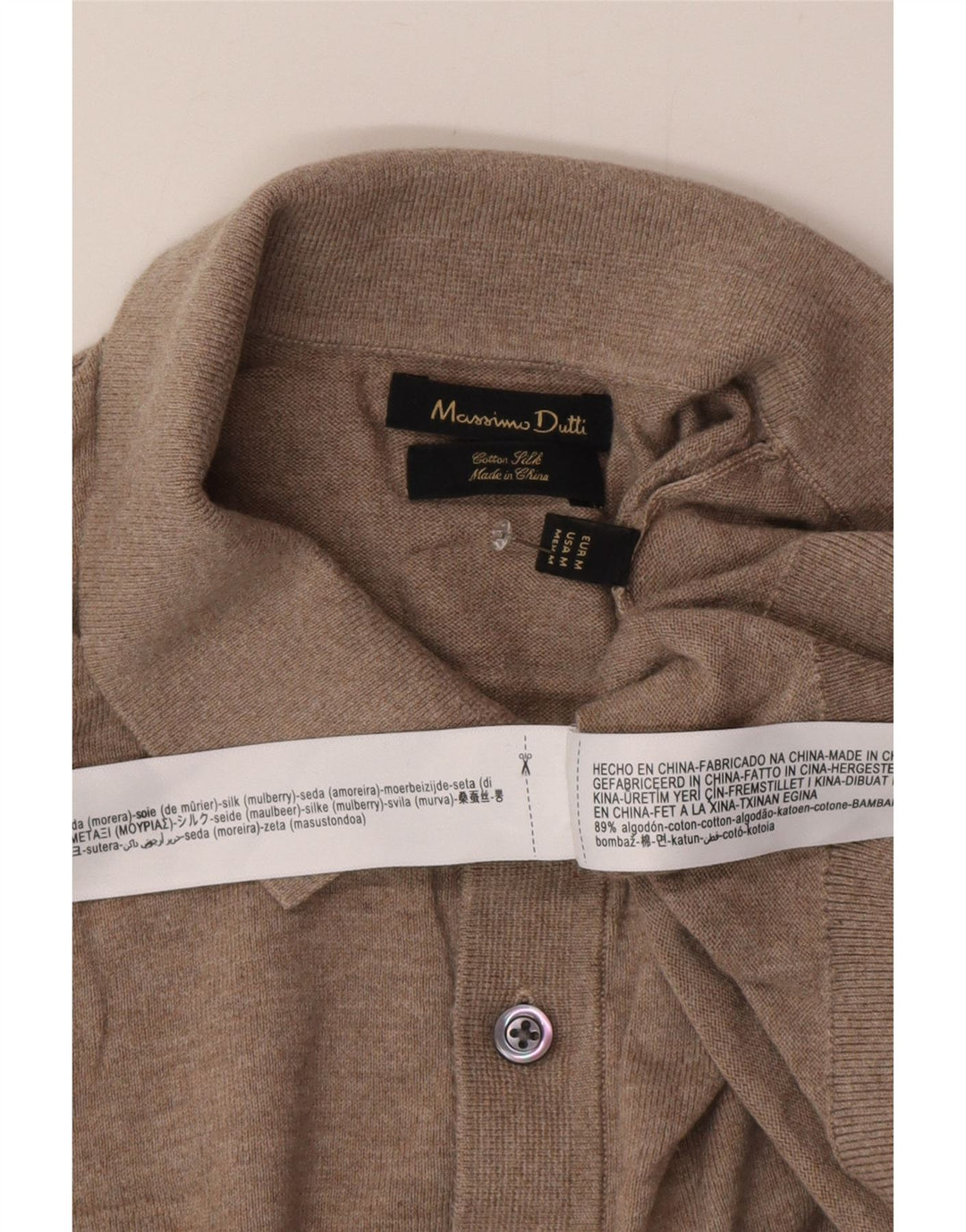 Męski sweter polo Massimo Dutti w kolorze średniego beżu, bawełniany