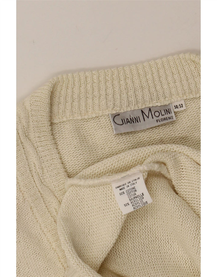 VINTAGE Mens V-Neck Jumper Sweater IT 50/52 Medium Off White Cotton Vintage Vintage and Second-Hand Vintage from Messina Hembry 