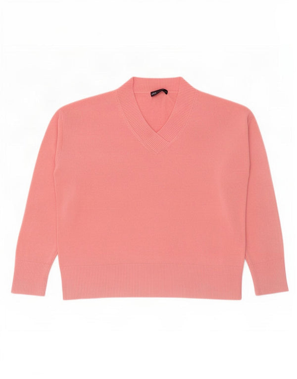 Marks & Spencer Womens Oversized V-Neck Jumper Sweater UK 16 Large Pink