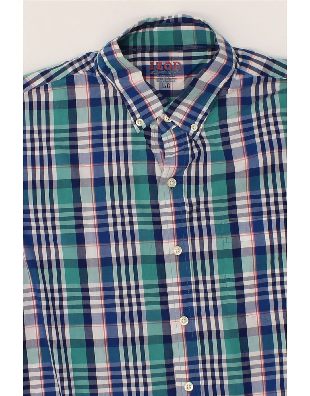 IZOD Mens Short Sleeve Shirt Large Green Check Cotton Vintage Izod and Second-Hand Izod from Messina Hembry 
