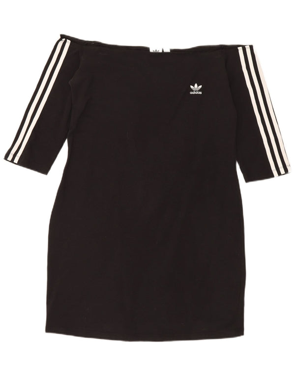 Adidas Damska Sukienka Z Rękawem 3/4 Off Shoulder UK 18 XL Czarna Bawełniana Sportowa