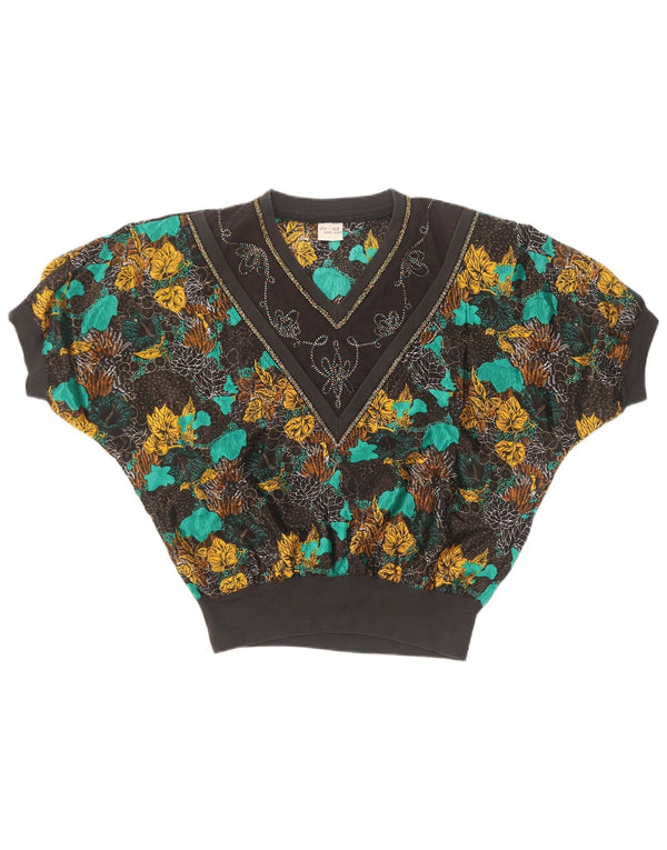 Bluzka damska w stylu vintage, UK 18 XL, wielobarwny, kwiatowy jedwab